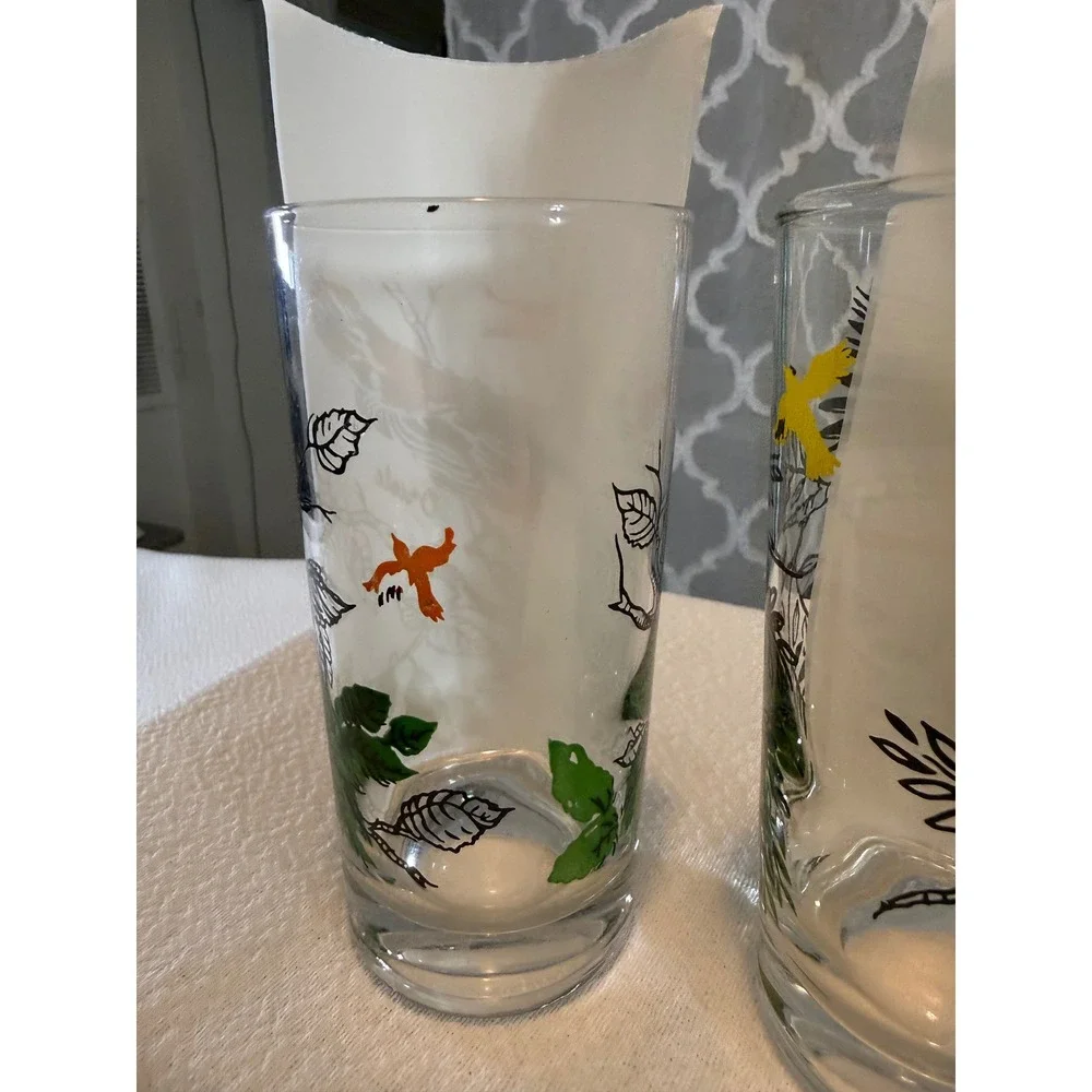 Vintage Bird Drinking Glasses Set of 2 Goldfinch and Oriole Highball Tumblers